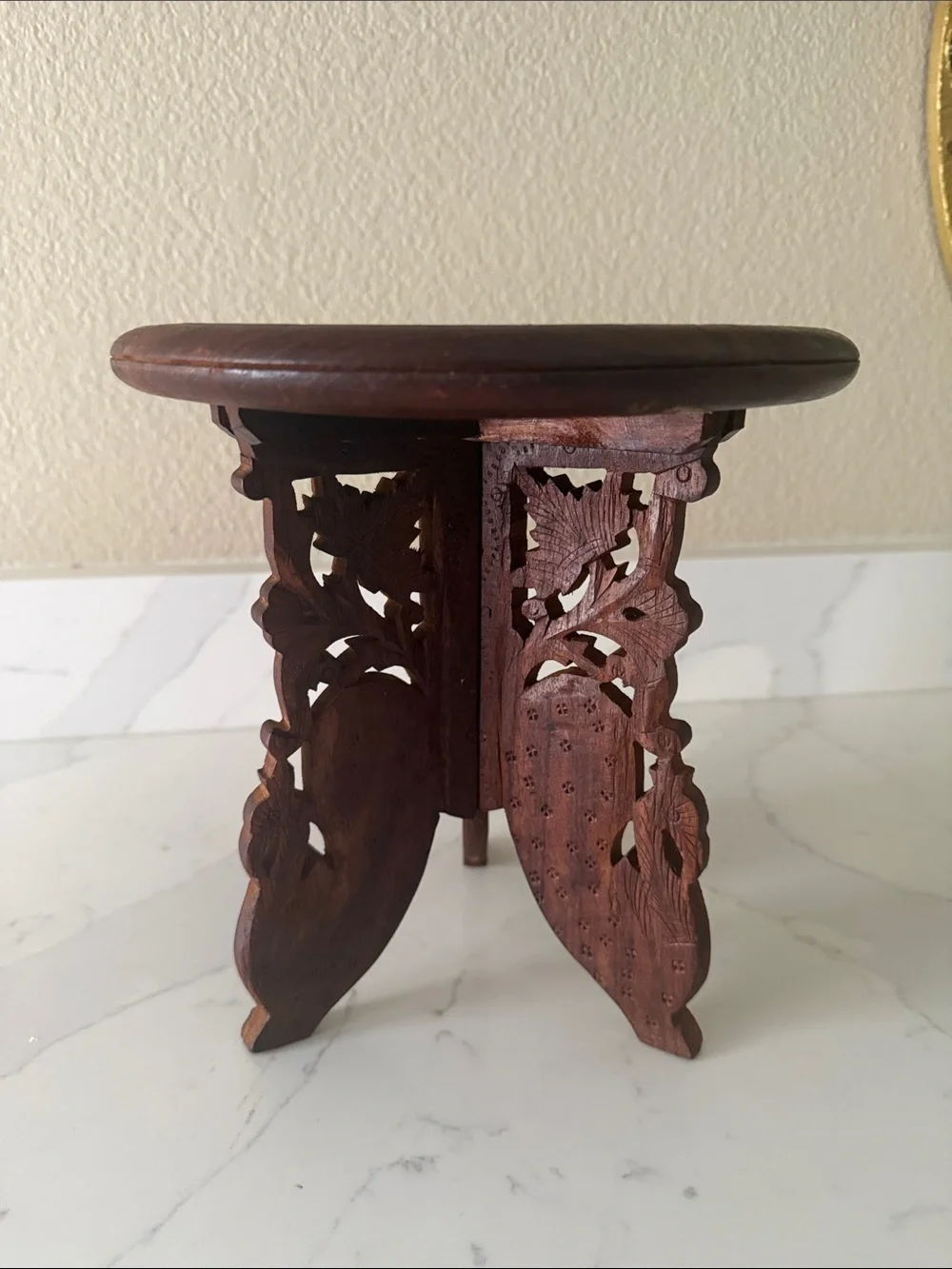 Vintage Hand Carved Wooden Table Small Folding Rosewood
